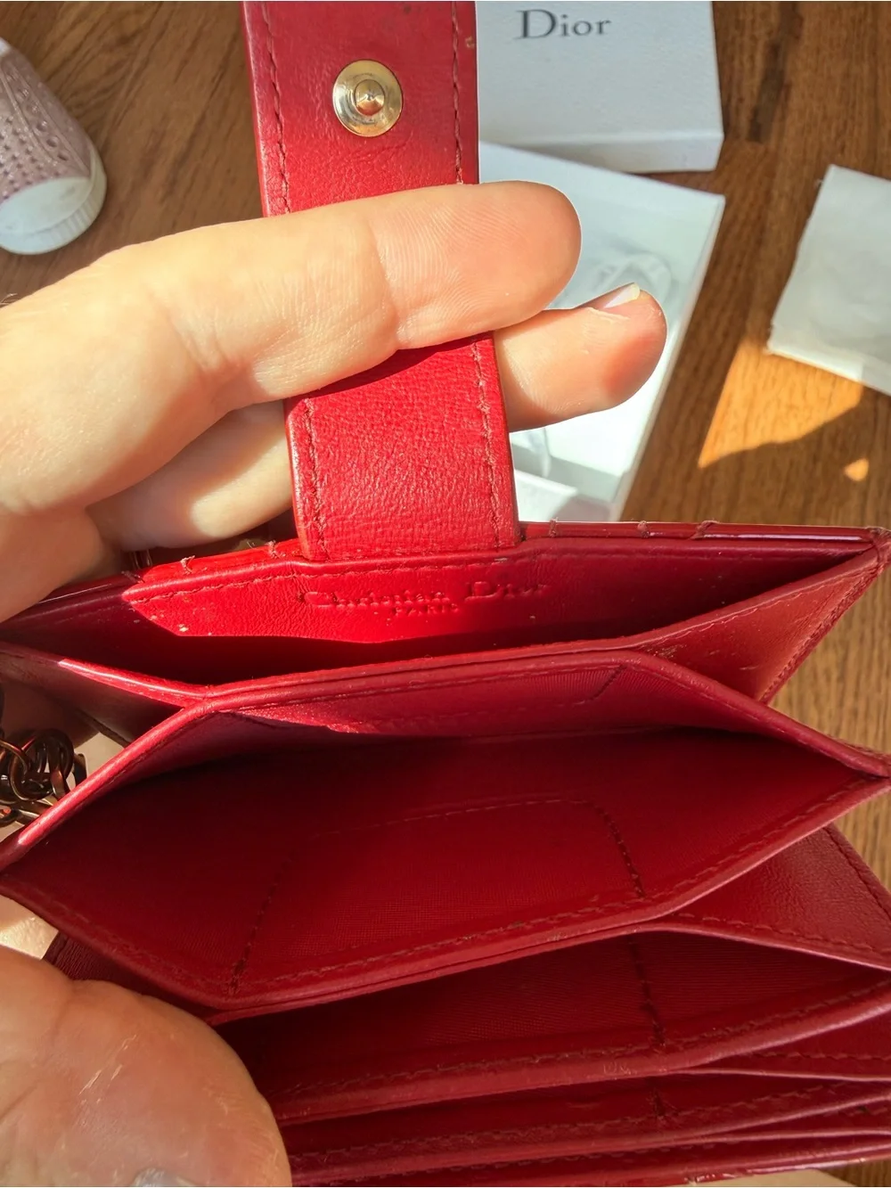 Dior Red Patent Leather Card Holder Wallet